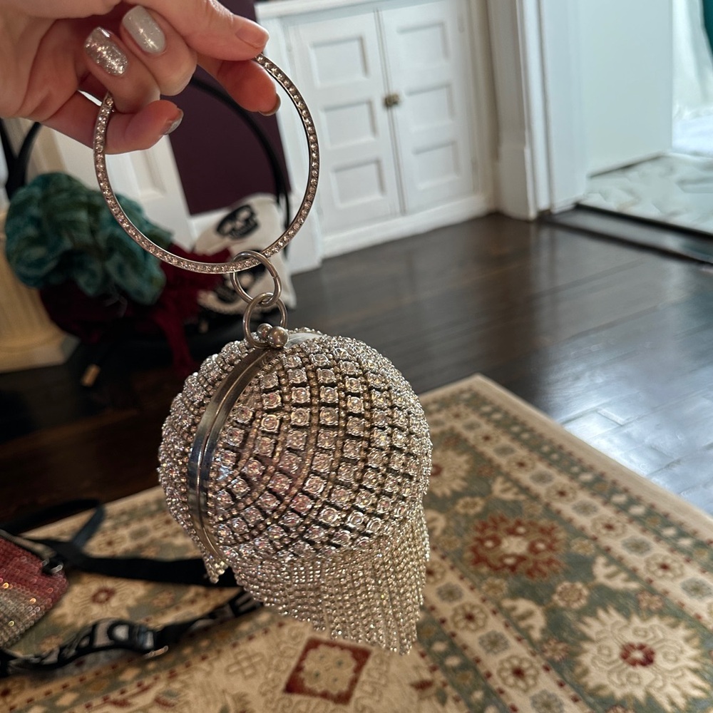 Elegant Silver Crystal Ball Evening Bag